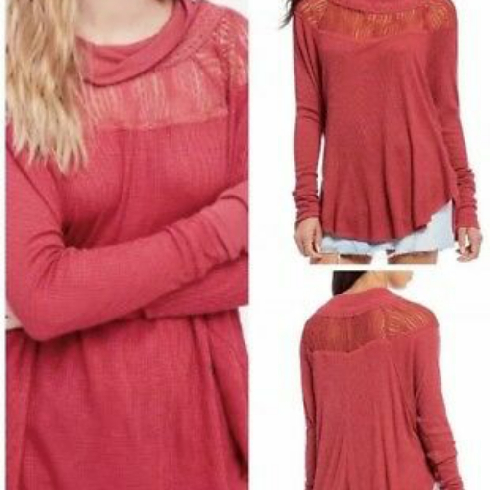 Free People Spring Valley Waffle Knit Top Size Med